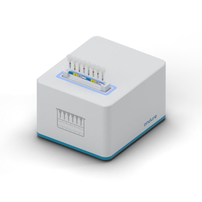 cubeReader gel card reader with a gel card in the holder